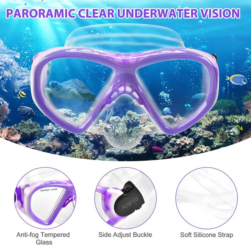 ACQCES Kids Snorkel Set Dry Top Snorkeling Gear for Kids Youth Boys Girls Junior Age 5-15,Tempered Glass Swimming Diving Mask and Snorkel Set 180 Degree Panoramic View - Image 4